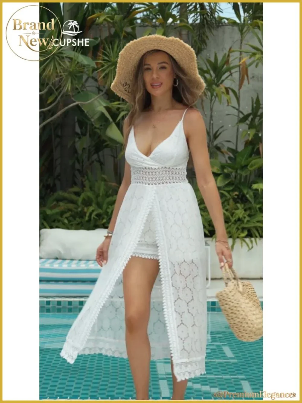 Lace Maxi Jumpsuit V-Neck Sleeveless Smocked Summer Beach Outfit